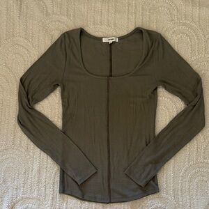 Joah Brown Olive Green Long Sleeve Top